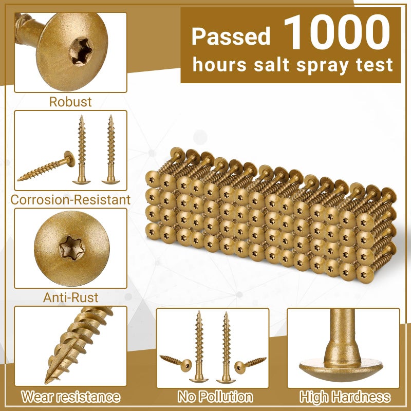 Yaocom 120 Pcs 1/4 x 2 Inches Deck Screws Star Drive Construction Lag Screws 2lbs Ceramic Coated Bronze Rust Resistant for Outdoor Wood Fence Projects Stairs - Image 3